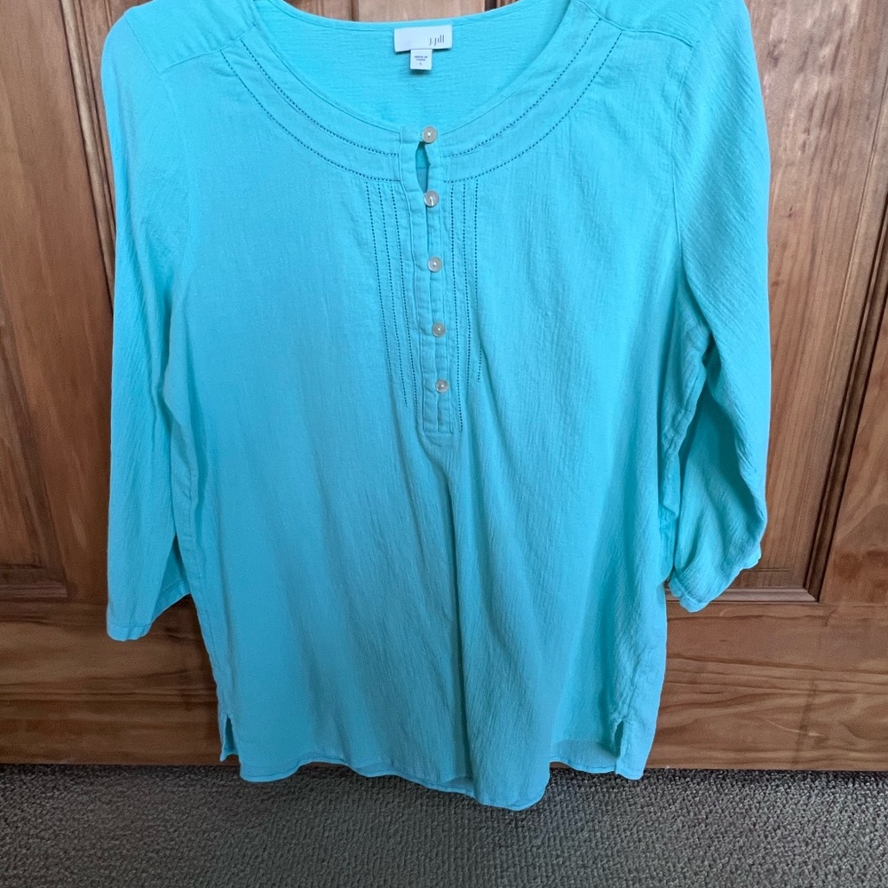 J. Jill Turquoise Button-Paneled Long-Sleeve Top